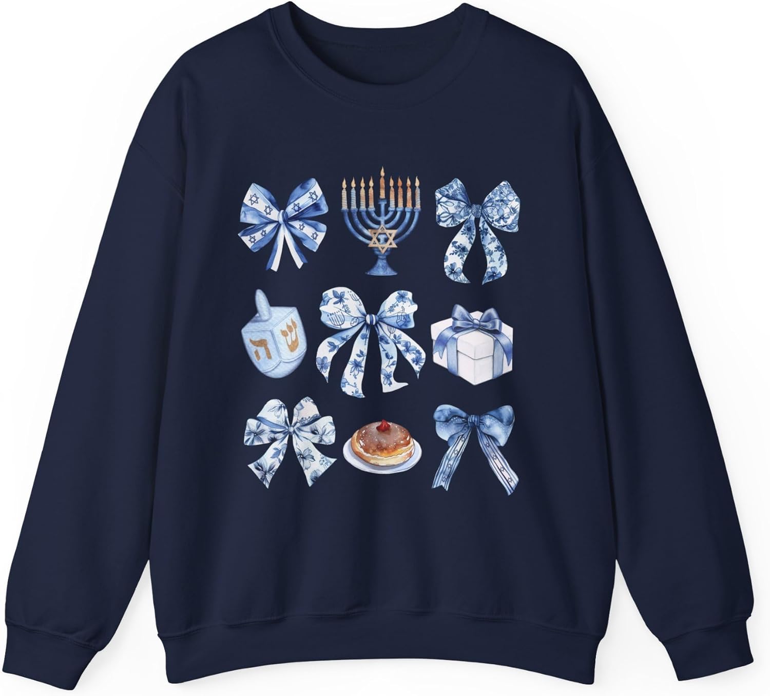 Coquette Hanukkah Sweatshirt | Retro Hanukkah Bow Sweater | Cute Jewish Holiday Crewneck Pullover