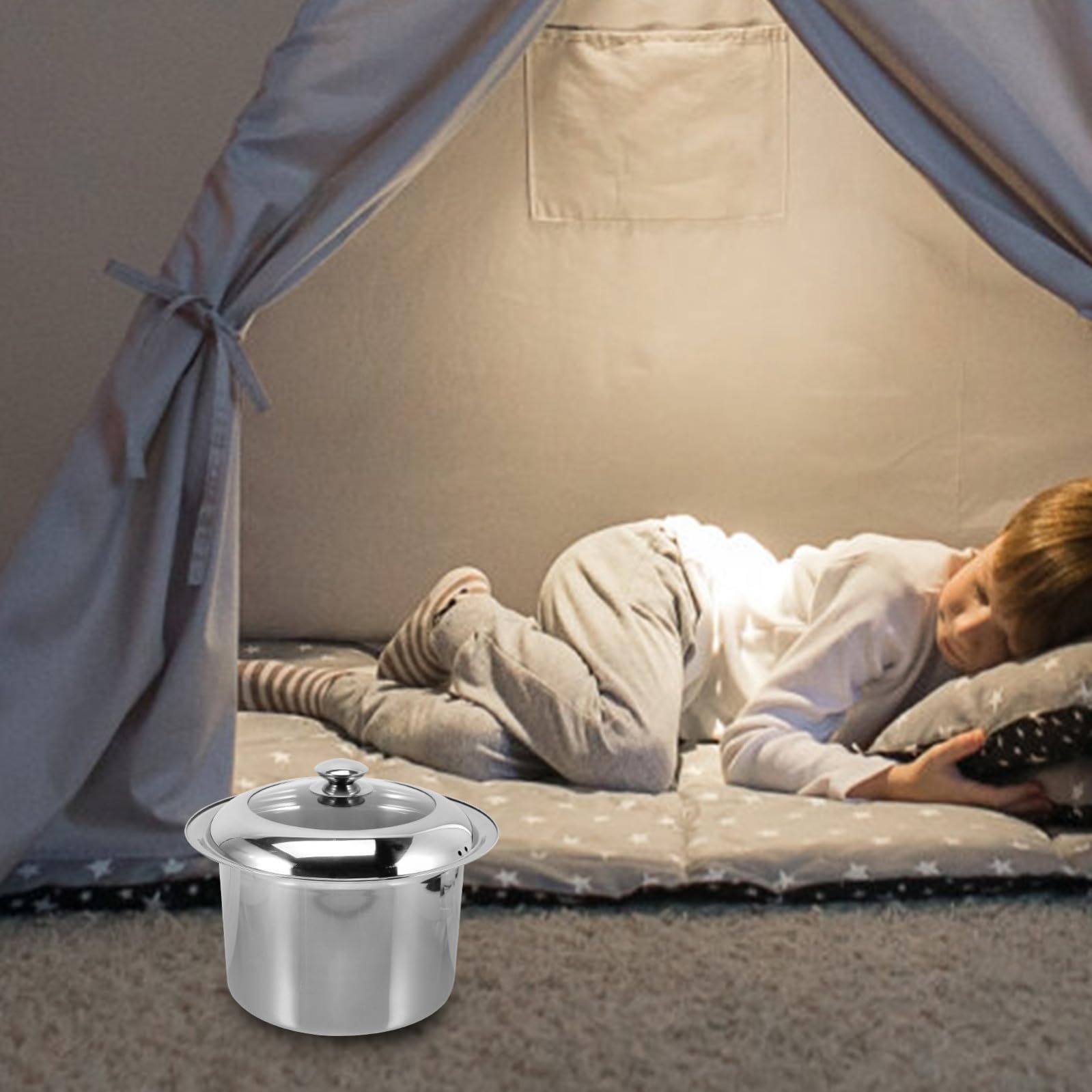 VILLCASE Vaso Pratico e Comodo Spesso Coperchio da Notte in Acciaio Inossidabile per Anziani e Pazienti, per Uso Domestico in Camera da Letto