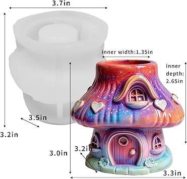Fairytale Mushroom House Pot Silicone Mold, Unique Container Storage Molds for Epoxy Resin Casting Concrete Clay, 3D Silicone Planter Candle Holder Jewelry Trinket Box Mold DIY Art Craft Decor