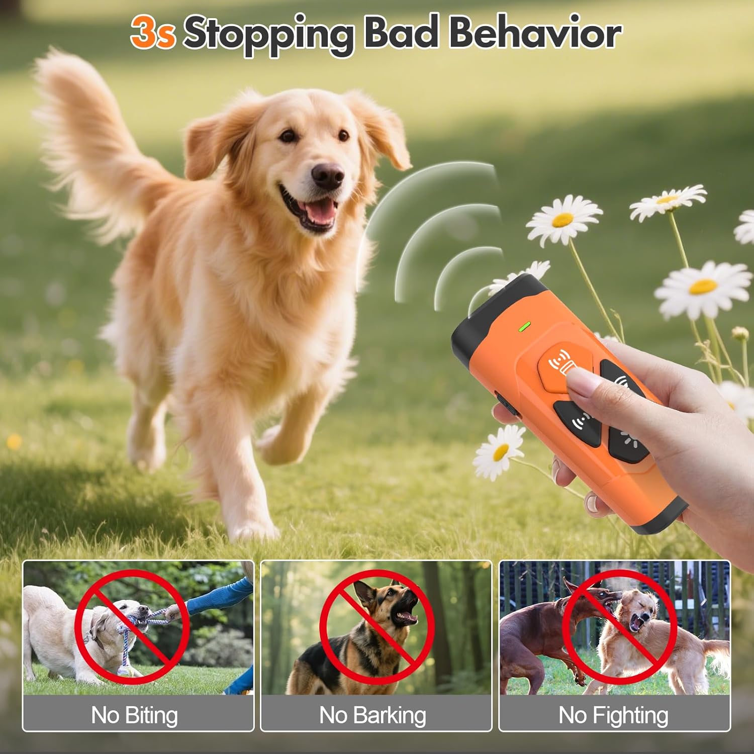 dessports Anti Barking Device for Dogs - Dog Bark Deterrent Devices 50FT Range - Ultrasonic Dog Bark Deterrent for Stopping Bad Behavior - Rechargeable Anti Barking Device for Own or Neighbour's Dog