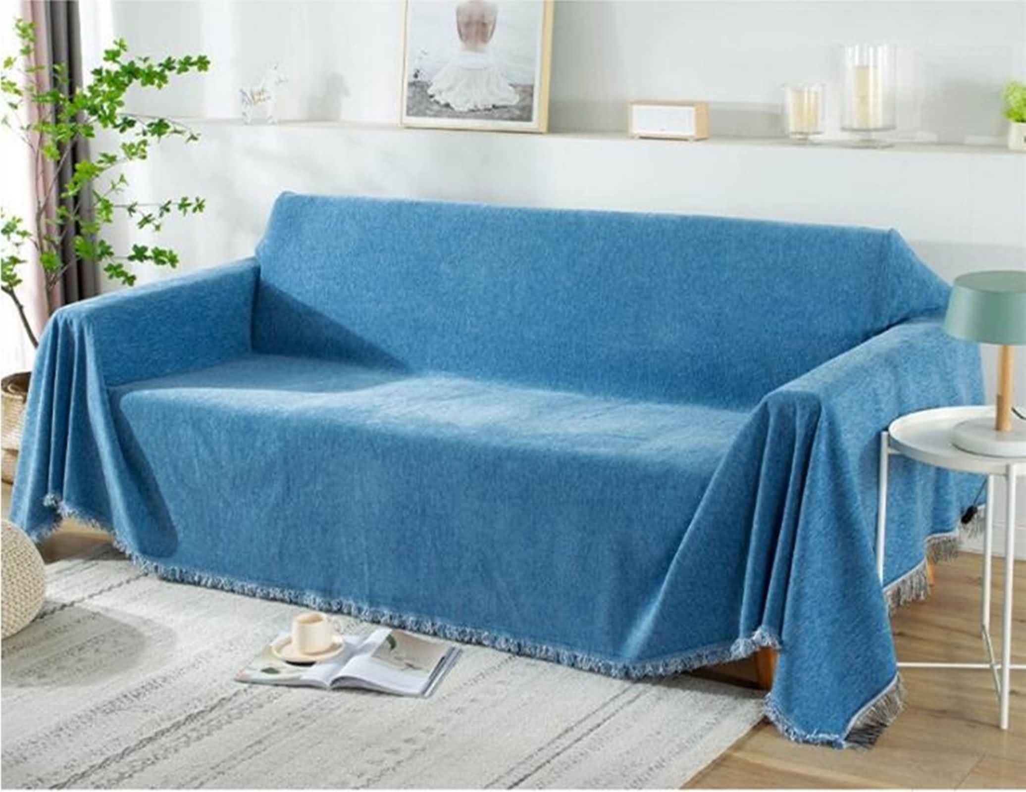 Sekcyjne pokrowce na kanapę z psem, zestaw na kanapę, beżowo-biały, jednolity kolor, szenil, na 2-osobową, 230 x 180 cm