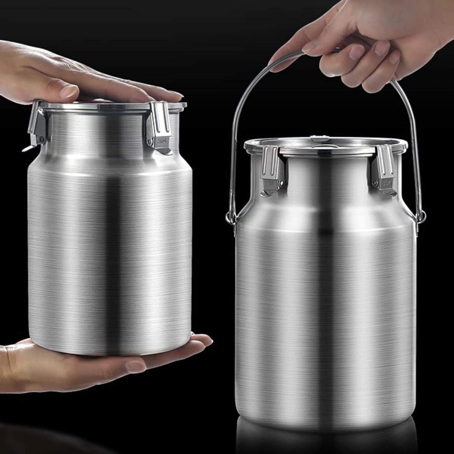 304 Stainless Steel Milk Can Milk Transport Bucket Wine Pail Oil Barrel Tea Canister Tote Jug with Sealed Lid, Single Handle and 3 Lock Buckle for Liquid Storage,3L