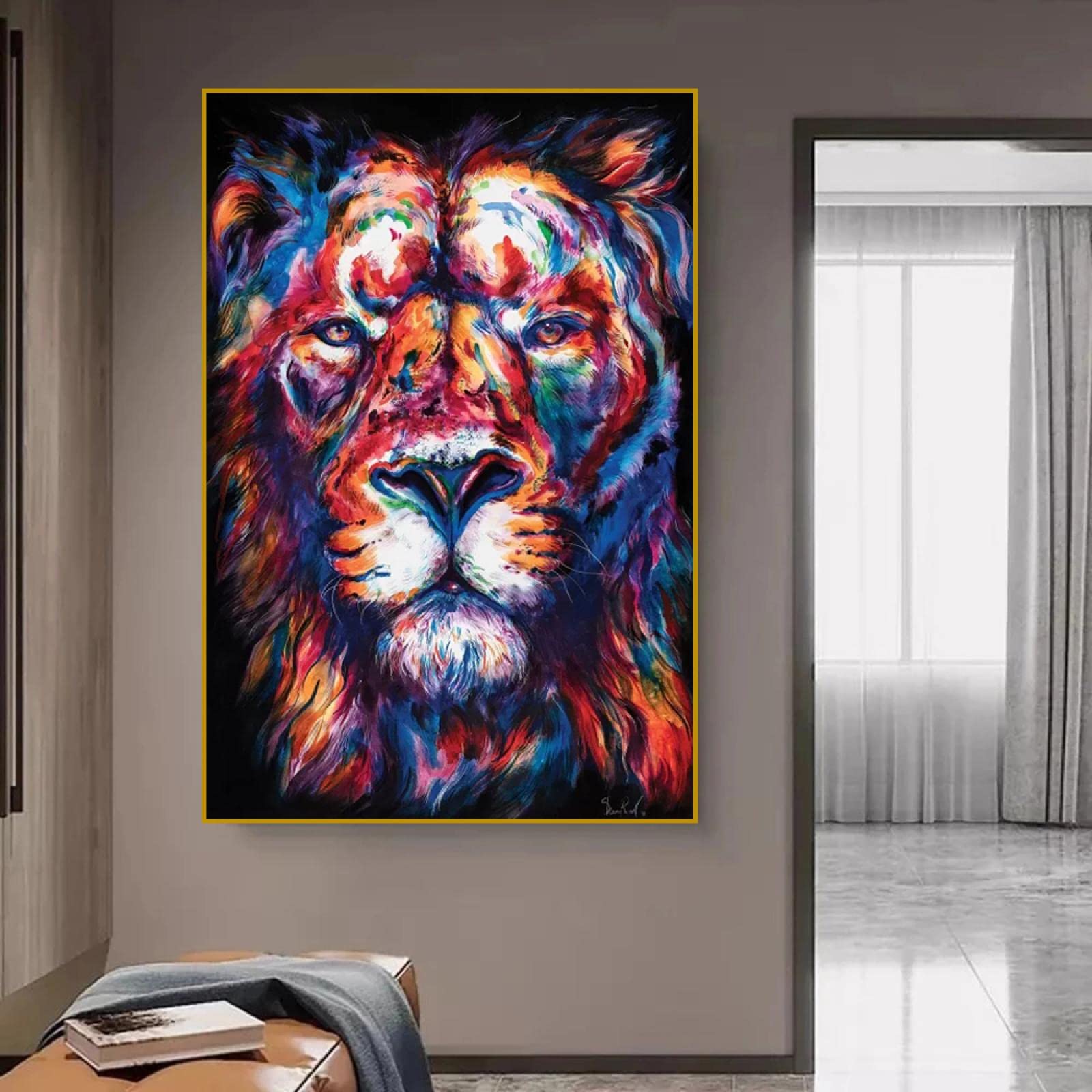 Amazon｜抽象ワイルドライオン水彩動物アートキャンバス絵画壁アート