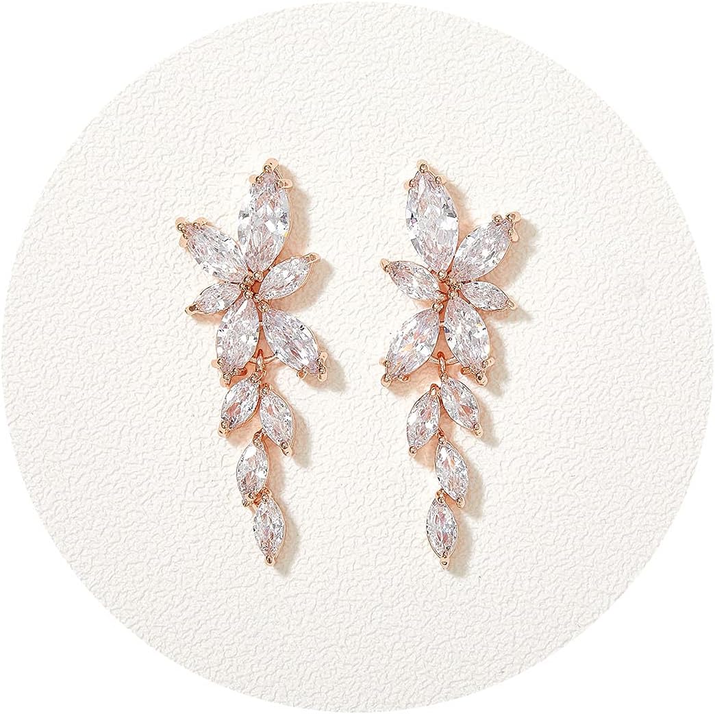 SWEETV Marquise Cubic Zirconia Bridal Earrings, Elegant Wedding Earrings for Brides Bridesmaids, Crystal Formal Drop Earrings for Women Jewelry Gifts