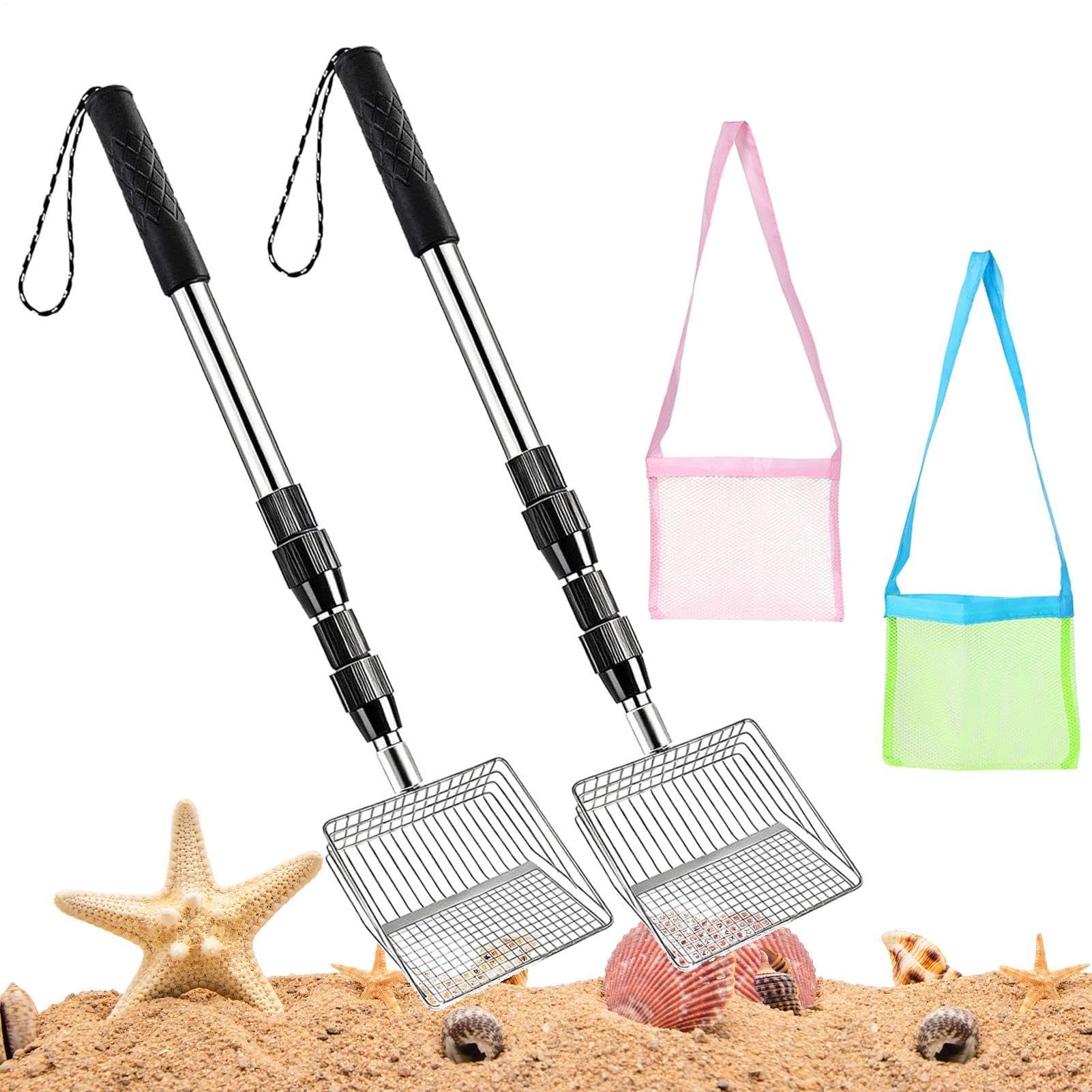 Pelle de plage télescopique pour chasser les coquillages en camping et en famille
