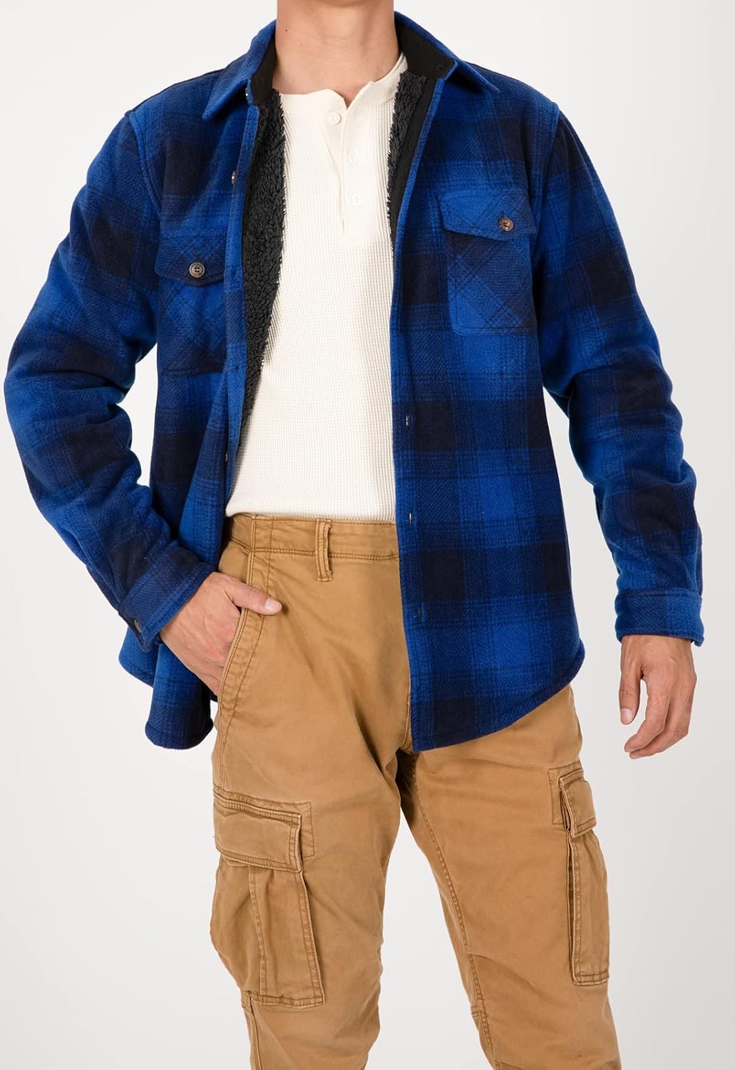 ThCreasa Mens Sherpa Fleece Lined Flannel Shirt Jacket Warm Button Down Plaid Shirt-Jac - Image 2