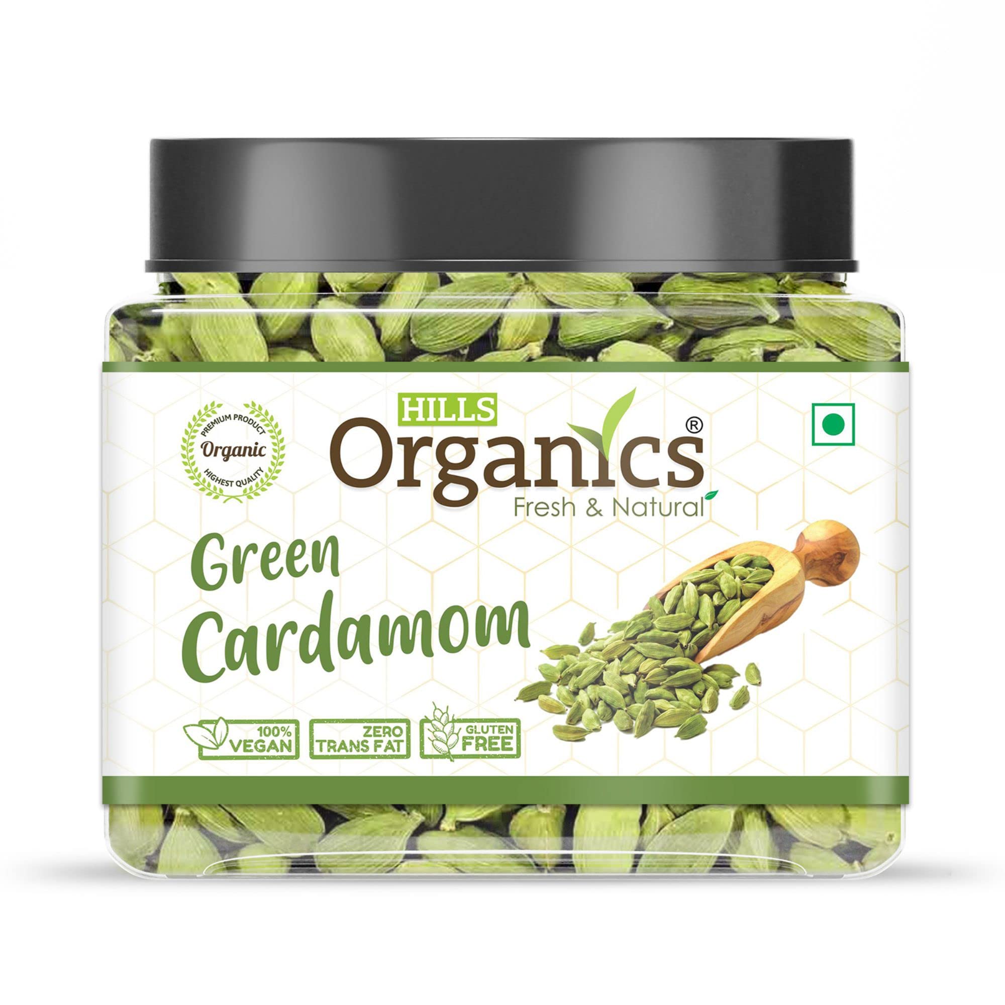 HILLS ORGANICS Green Cardamom (Hari Elaichi) - 100gm Hari Elaichi | Sabut Choti Hari Elaich | 100% Fresh & Natural Whole Sabut Elaichi | Hygienically Packed | No Artificial Colours or Preservatives| Indian Spices - Aroma Lock Jar Pack (B09RQS3W8F) Amazon Price History, Amazon Price Tracker