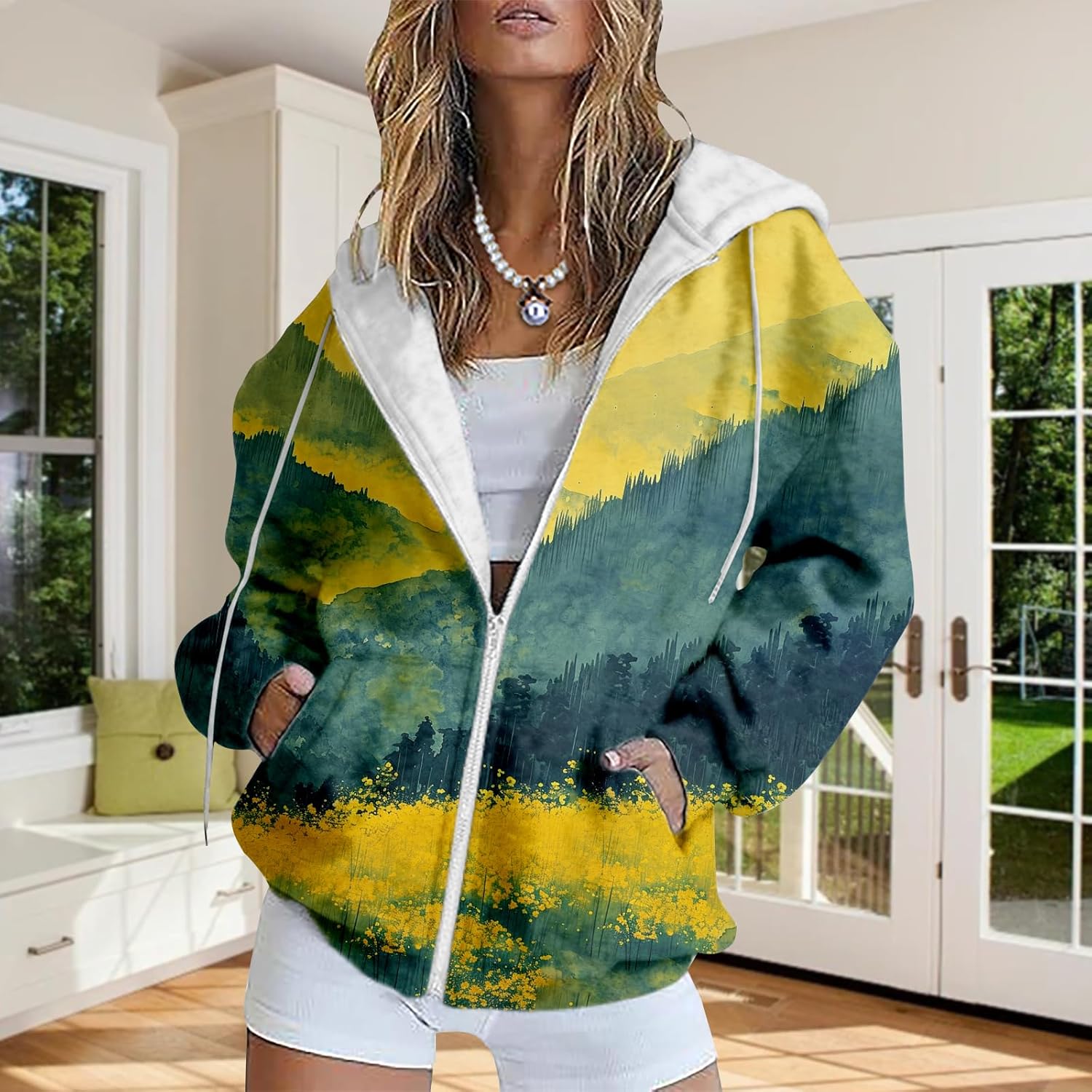 LOAIHA Womens Zip Up Hoodies Floral Print Jackets Long Sleeve Graphic Oversized Sweatshirts Girls Y2K Jacket with Pockets - Image 3