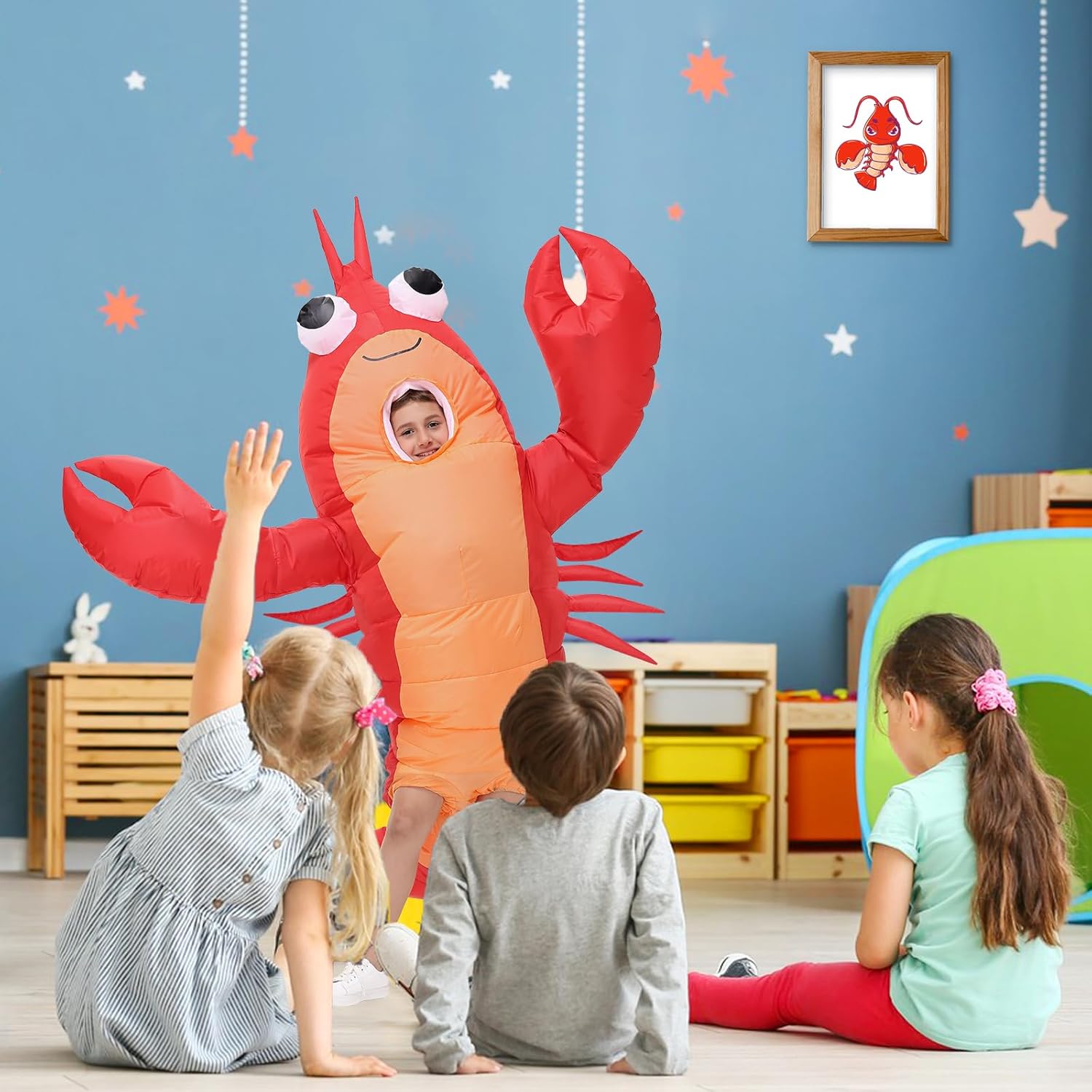 Inflatable Lobster Costume for Kids, Funny Halloween Lobster Blow Up Costumes Crawfish Costume with Huge Pincers for Boys Girls Cosplay Party - Image 4