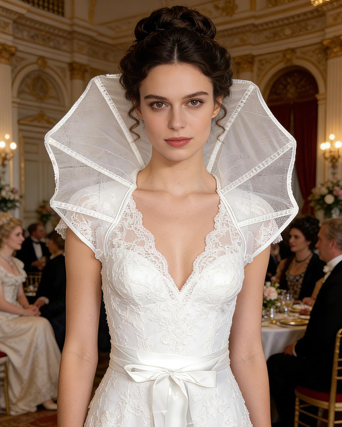 Gothic Victorian Lace Stand Up Collar with Boning Vampire Queen Neck Collar for Halloween Cosplay