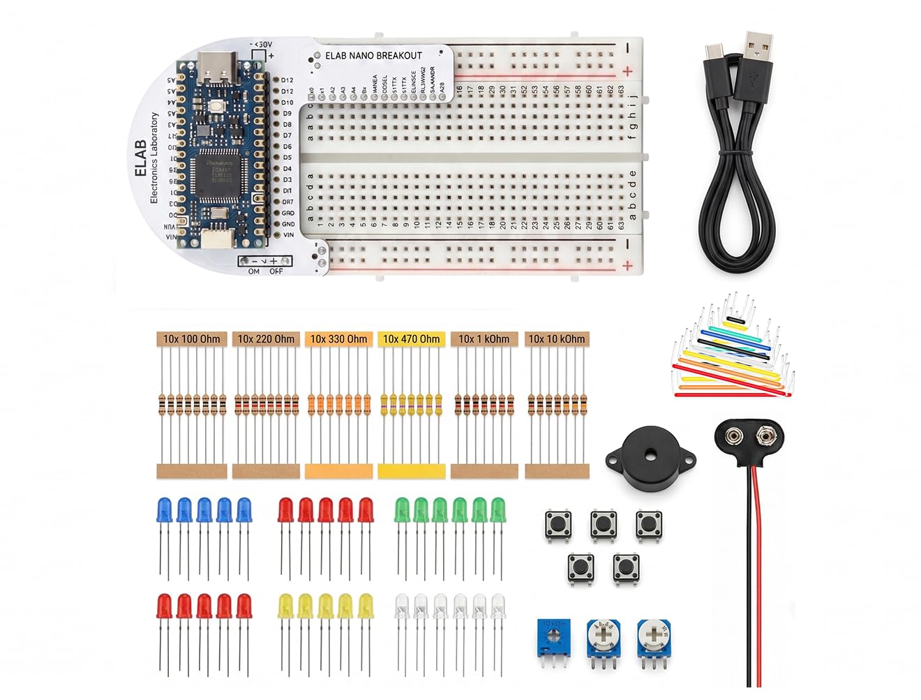 ELAB – Laboratorio STEM di Elettronica Volume 3 | Kit Didattico Coding con Arduino™ Nano R4 Originale, Manuale Guidato, Breadboard e Componenti per Progetti | Arduino™ Nano R4 Originale, Manuale Guidato, Breadboard, Componenti per Progetti