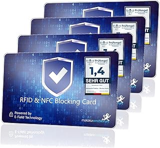 MakakaOnTheRun DEKRA + EMV testowana karta blokująca RFID 360° z ochroną RFID zagłuszacz elektronika - karta blokująca NFC - karta ochronna do dużego portfela - karta ochronna przed kradzieżą danych