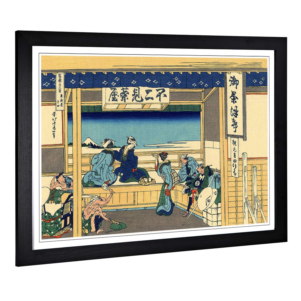 Big Box Art Framed Print of Hokusai Japanese Oriental Yoshida at Tokaido Design | Wall Art Picture | Home Decor for Kitchen, Living Room, Bedroom, Hallway, Black, A2 / 24.5x18 Inch / 62x45cm
