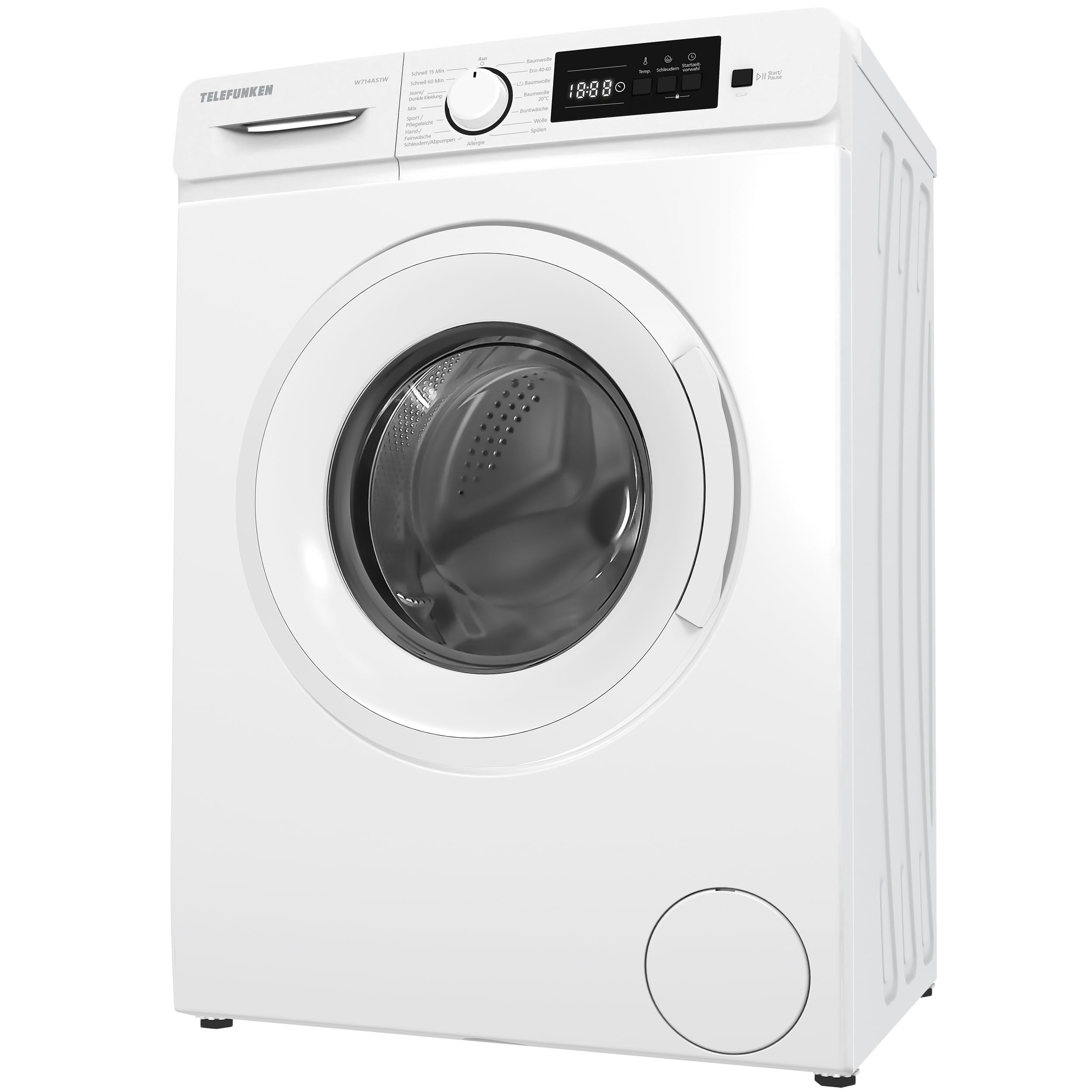 Telefunken Waschmaschine 7kg Frontlader 1400 U/Min Energieklasse A Inverter Motor AquaStop LED-Display weiß