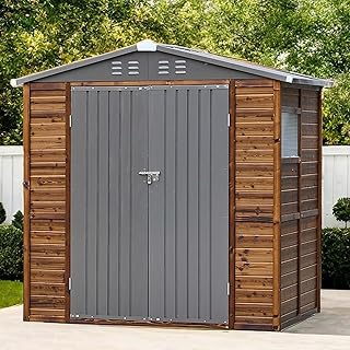 4 * 6FT Endark Wood Heavy-Duty Metal Storage Shed with Lockable Sliding Doors, Waterproof and Anti-Corrosion, Air Vents for Garden, Backyard, Patio, and Lawn - Perfect for Tools, Bikes (4X6FT)