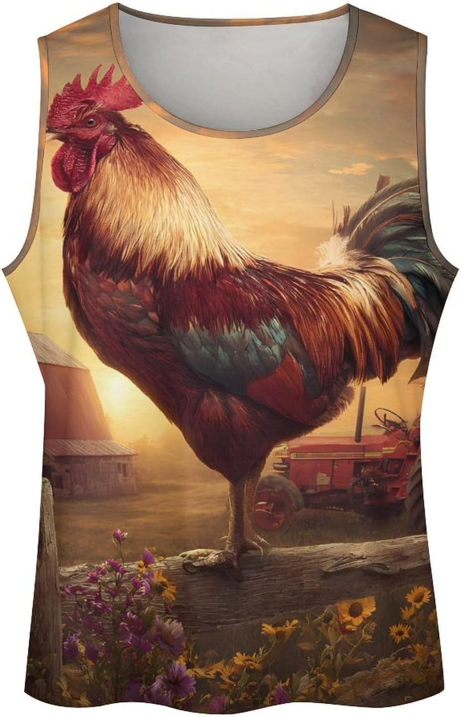 Farmhouse Rooster Chicken Sunset Men Tank Top Workout Shirt Muscle T Shirt 5XL