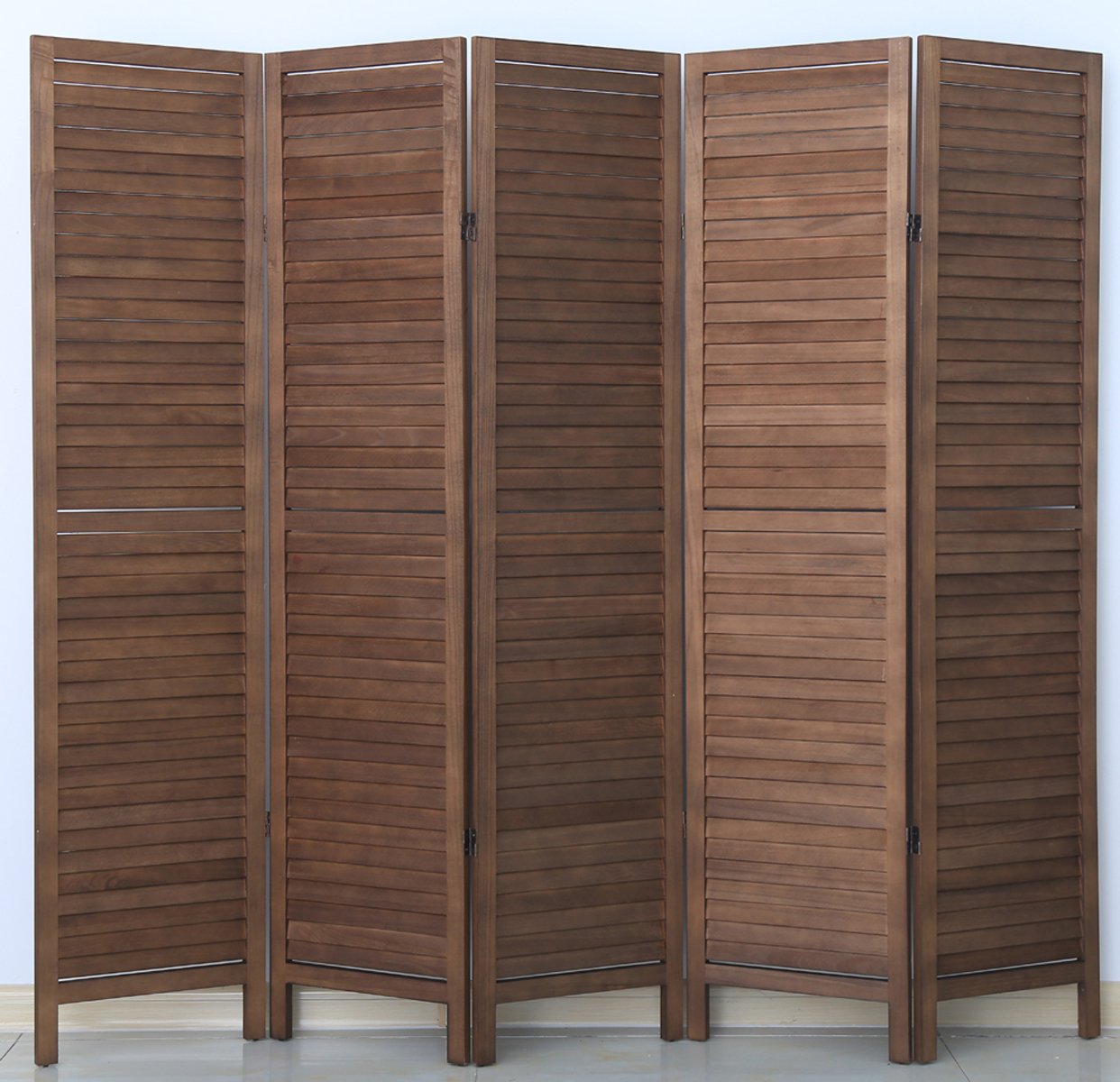 Paravent persienne 5 pans bois brun grand séparateur pièce 200cm