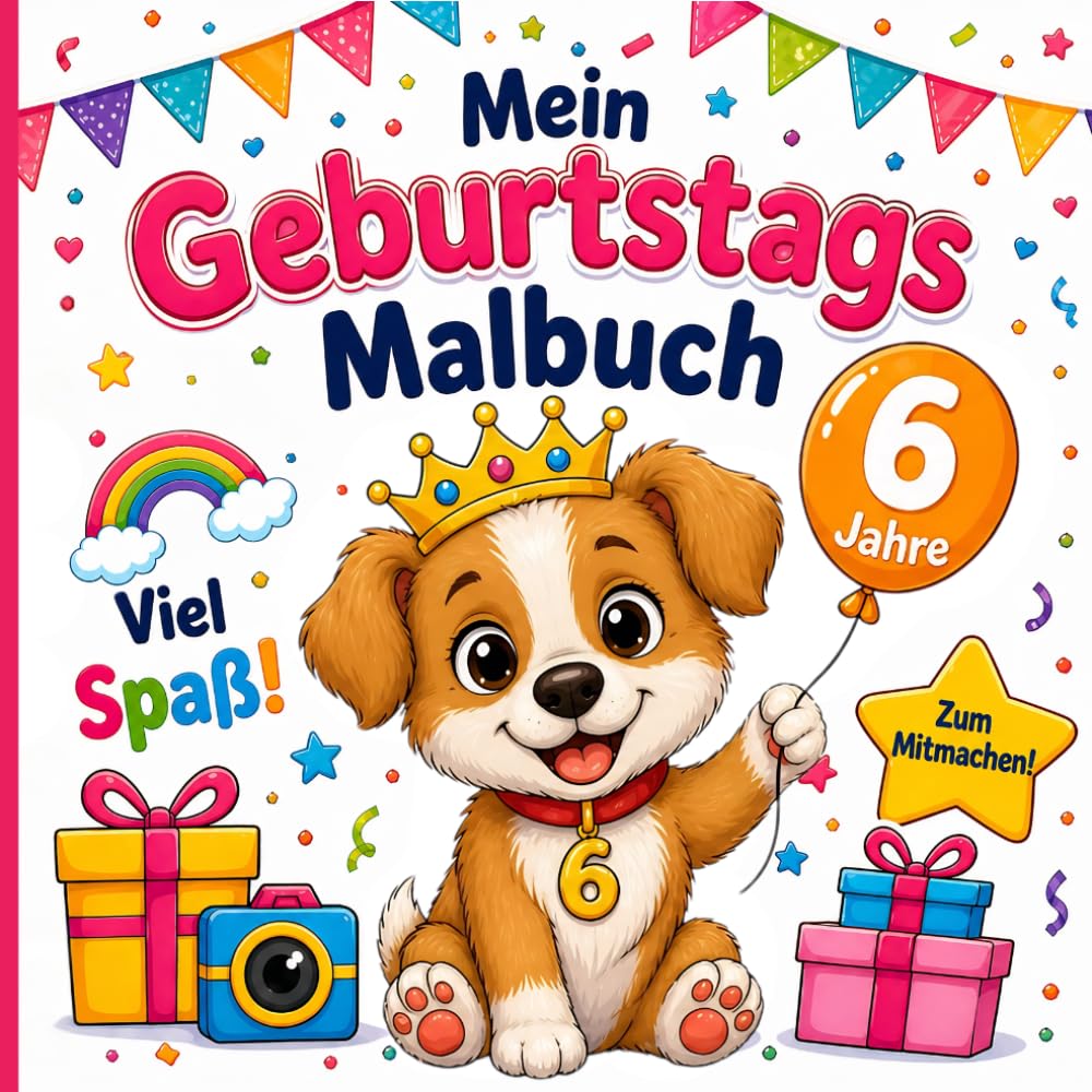 Malbuch 6. Geburtstag Kinder – Mitmachbuch zum Ausmalen, Eintragen & Gestalten: Geschenk zum 6. Geburtstag für Mädchen und Jungen – Kreatives ... Beschäftigung für den Kindergeburtstag