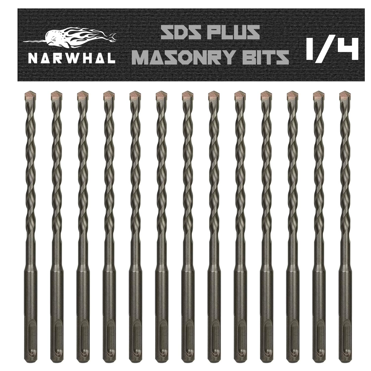 SDS Plus 1/4 Inch Masonry Drill Bits (13 Pack - Industrial Grade) 6 Inch Rotary Hammer Bit for Concrete, Stone, Block, & More! 1/4" - 13 Pack