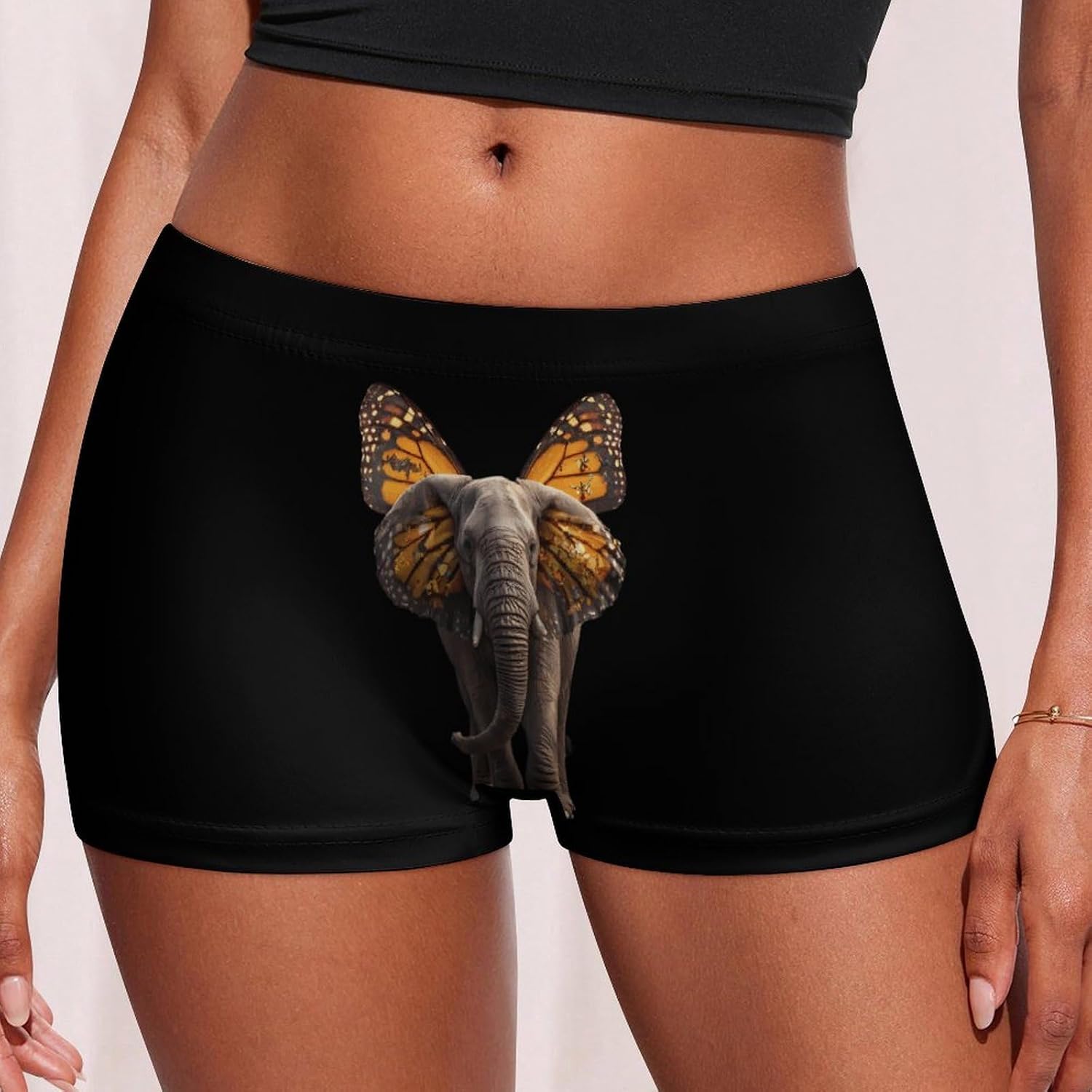 Elephant with Monarch Butterfly Wings Fashion Women's Boxer Briefs Breathable Underpants Trunks Stretch Underwear