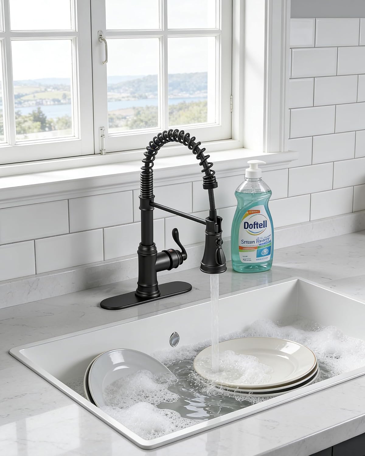 Matte Black Kitchen Sink Faucet with Pull Down Sprayer, 3 Spray Modes, Solid Brass Commercial Single Handle High Arc Kitchen Sink Faucet for Farmhouse Camper Bar Laundry Room