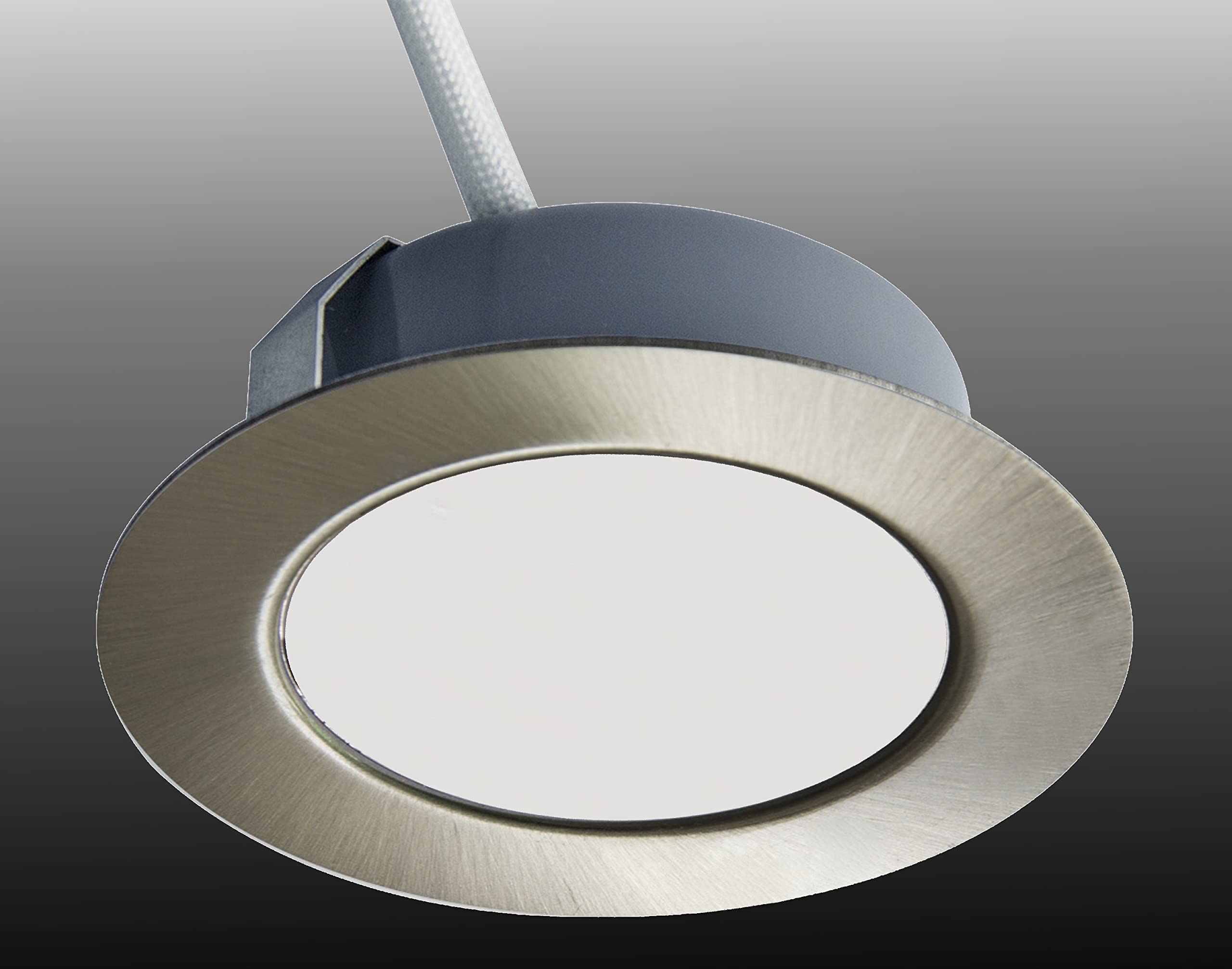 Trango - 1-Częściowy Zestaw Mebli G4E-012 LED Reflektor Do Zabudowy - 12 V AC/DC - Matowy Nikiel - Halogenowa Lampa Meblowa - MR16 G4, Oprawa GU5.3 - Jako Okap Kuchenny, Lampa Do Szafy