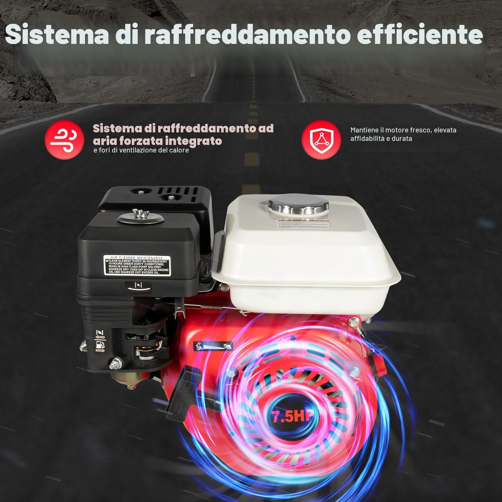 Motore a benzina 7.5 HP 4 tempi OHV motore a benzina 5.1 KW 3600 giri/min motore a terra con allarme olio (bianco rosso) (rosso e bianco)