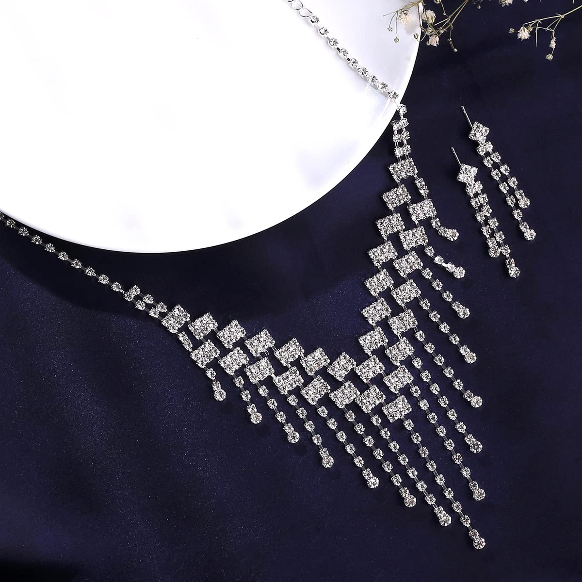 Women's Toned Drop Chain Necklace Set with Earrings, Gift