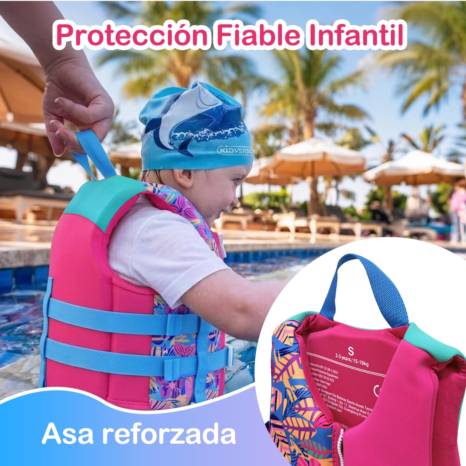 Chaleco de Natación para Niños, Chaleco de Piscina con Tirantes Dobles Ajustables, Neopreno Premium Suave, Probado por TÜV y Seguro, Correa De Entrepierna Más Ancha, Ligero y Cómodo