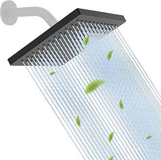 Hibbent Thickness Metal Rain Shower Head, 8 Inch High Pressure Rainfall Shower Head, Square Bathroom Waterfall Shower Heads, High Flow Fixed Showerheads with Adjustable Brass Ball Joint, Matte Black