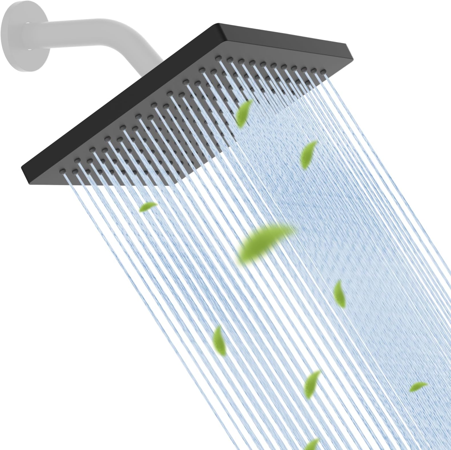 Hibbent cUCPC Certified Rain Shower Head, 8'' High Pressure Rainfall Shower Head, Square Bathroom Waterfall Shower Heads, High Flow Fixed Showerheads with Adjustable Brass Ball Joint, Matte Black