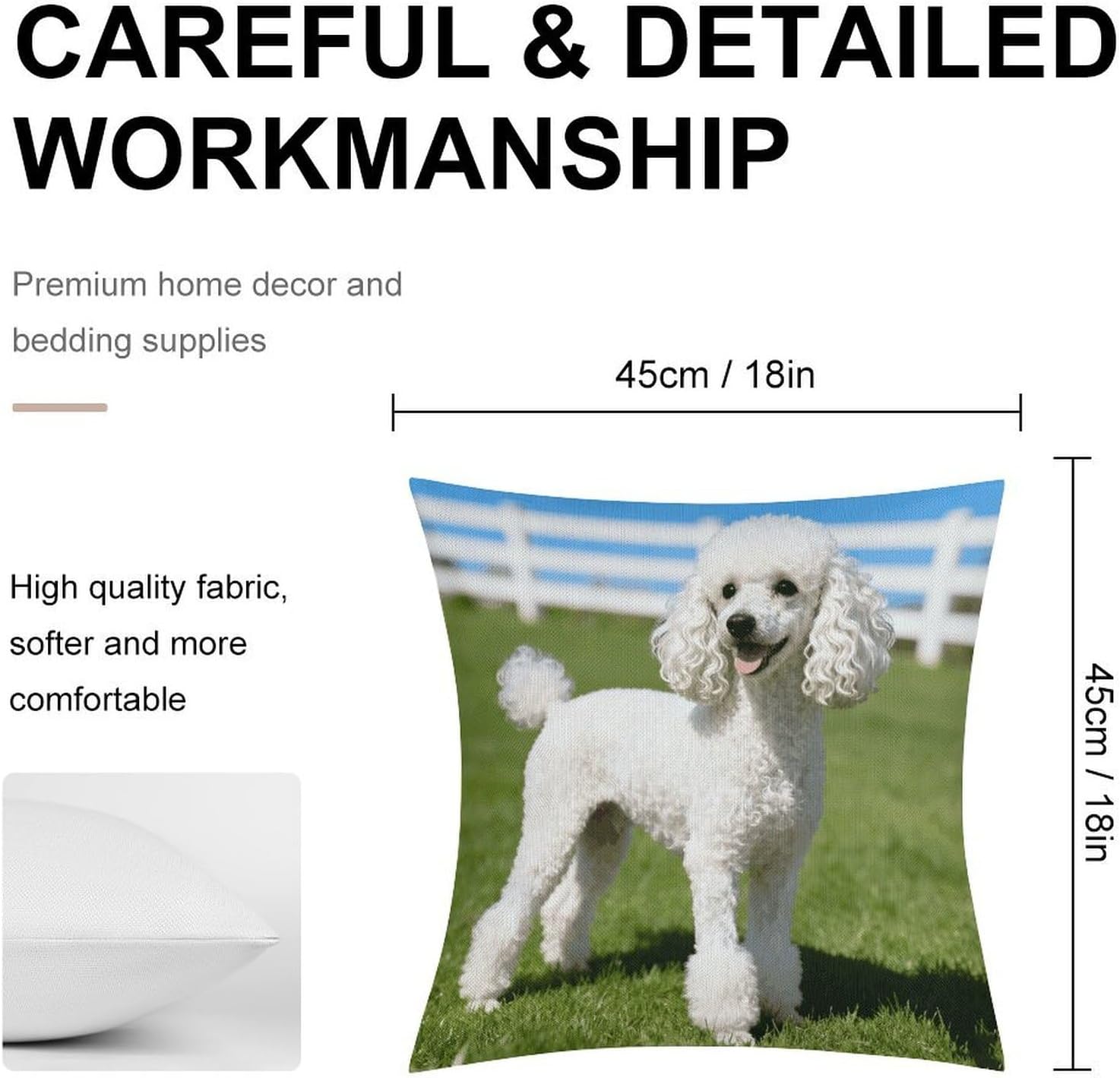 Poodle Dog Pillow Protectors Cute Waterproof Pillow Cover Soft Skin-Friendly Cushion Case Decorative Square Cushion Cover for Couch Sofa Bed Living Room Bedroom
