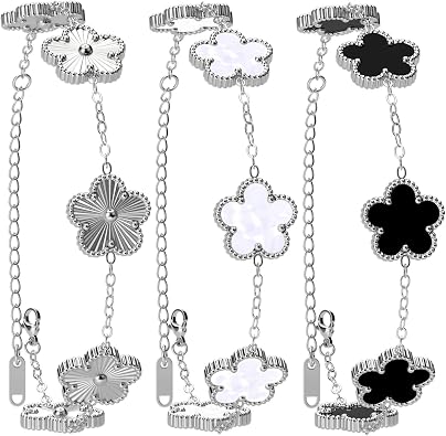 AICase 18K Gold Plated Clover Bracelet Dupes White/Black/Silver Bracelet Set for Women Flower Leaf Lucky Clover Bracelets Trendy Jewelry Birthday Gifts for Women/MoM/Daughter/Nana/Besties/Friends