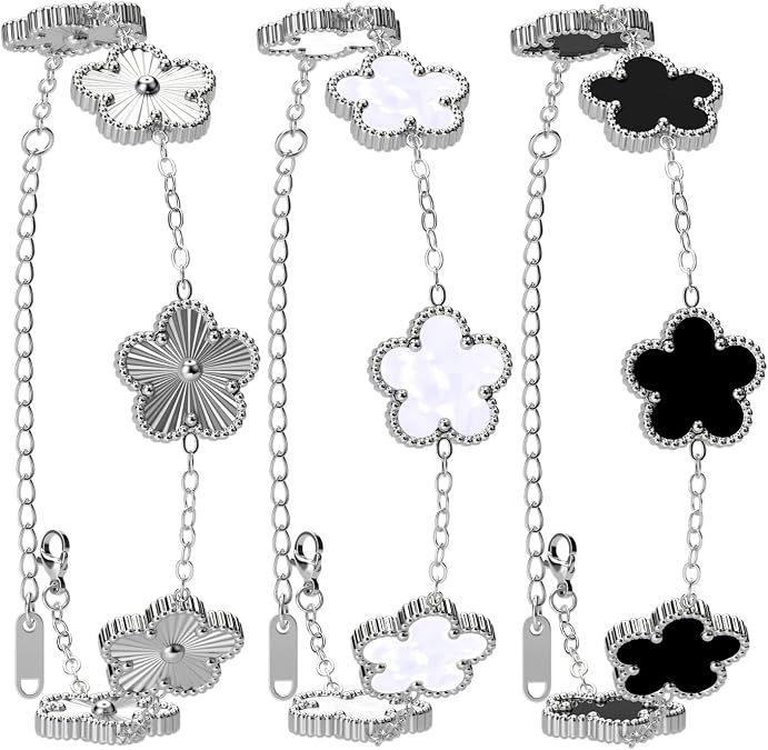AICase 18K Gold Plated Clover Bracelet Dupes White/Black/Silver Bracelet Set for Women Flower Leaf Lucky Clover Bracelets Trendy Jewelry Birthday Gifts for Women/MoM/Daughter/Nana/Besties/Friends