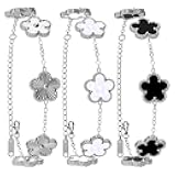 18K Gold Plated Clover Bracelet Dupes White/Black/Silver Bracelet Set for Women Flower Leaf Lucky Clover Bracelets Trendy Jewelry Birthday Gifts for Women/MoM/Daughter/Nana/Besties/Friends