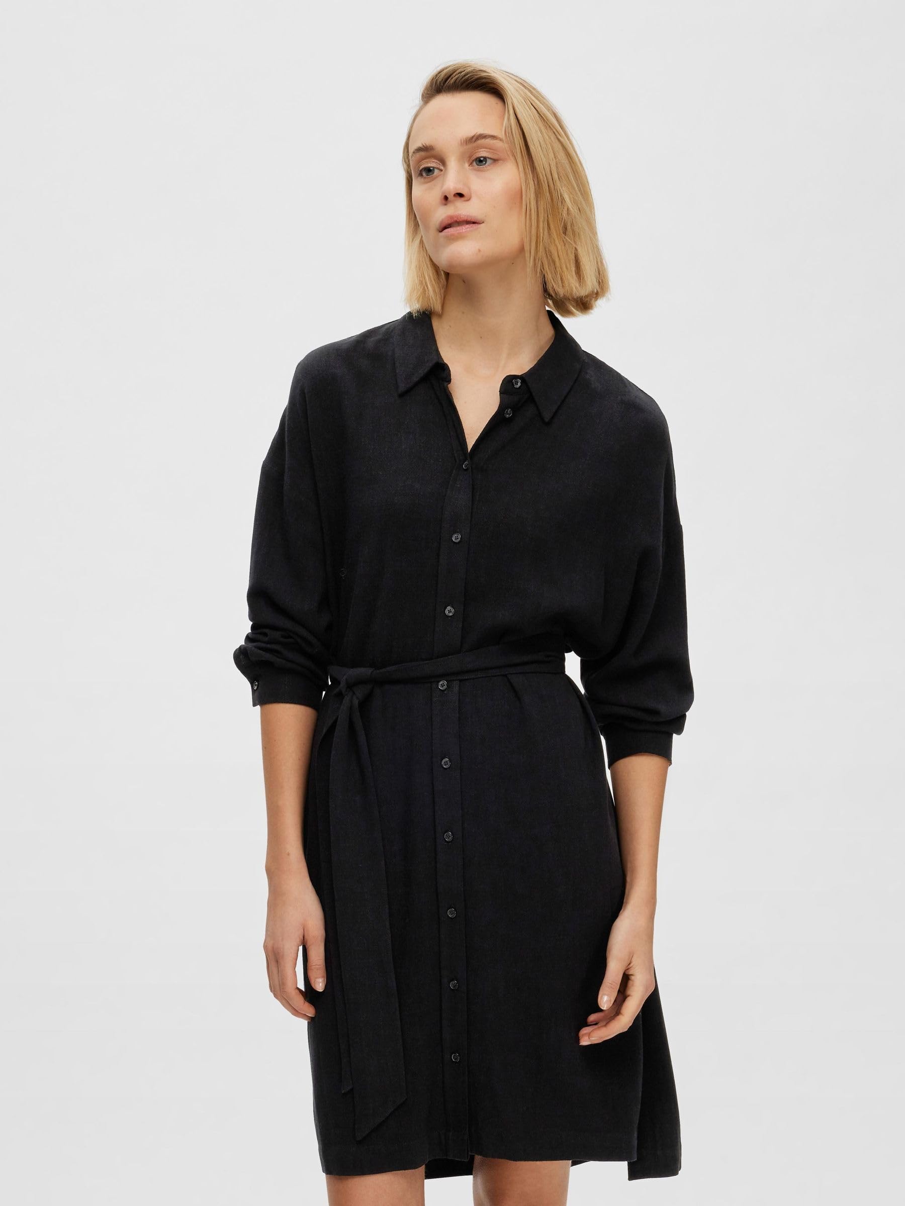 SELECTED FEMME Slfviva-Tonia T-Shirt Long en Lin B Chemise, Noir, 38