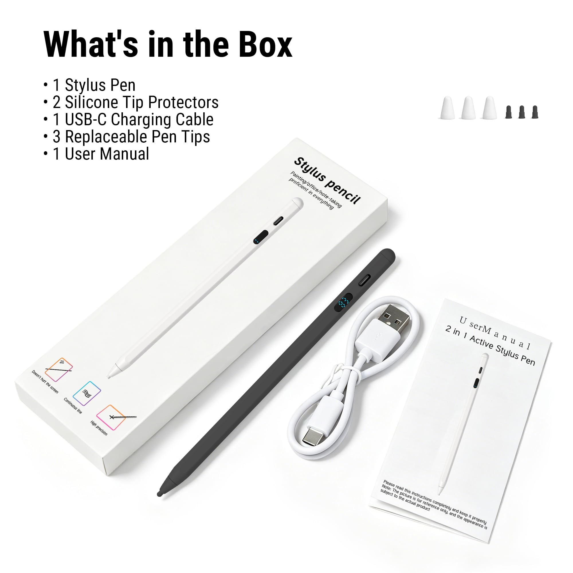 Lápiz capacitivo 2 en 1 de doble modo con pantalla LED, lápiz digital activo con rechazo de palma para iPad, iPhone, Samsung, Android e Switch, sensibilidad de inclinación, carga rápida, sin Bluetooth