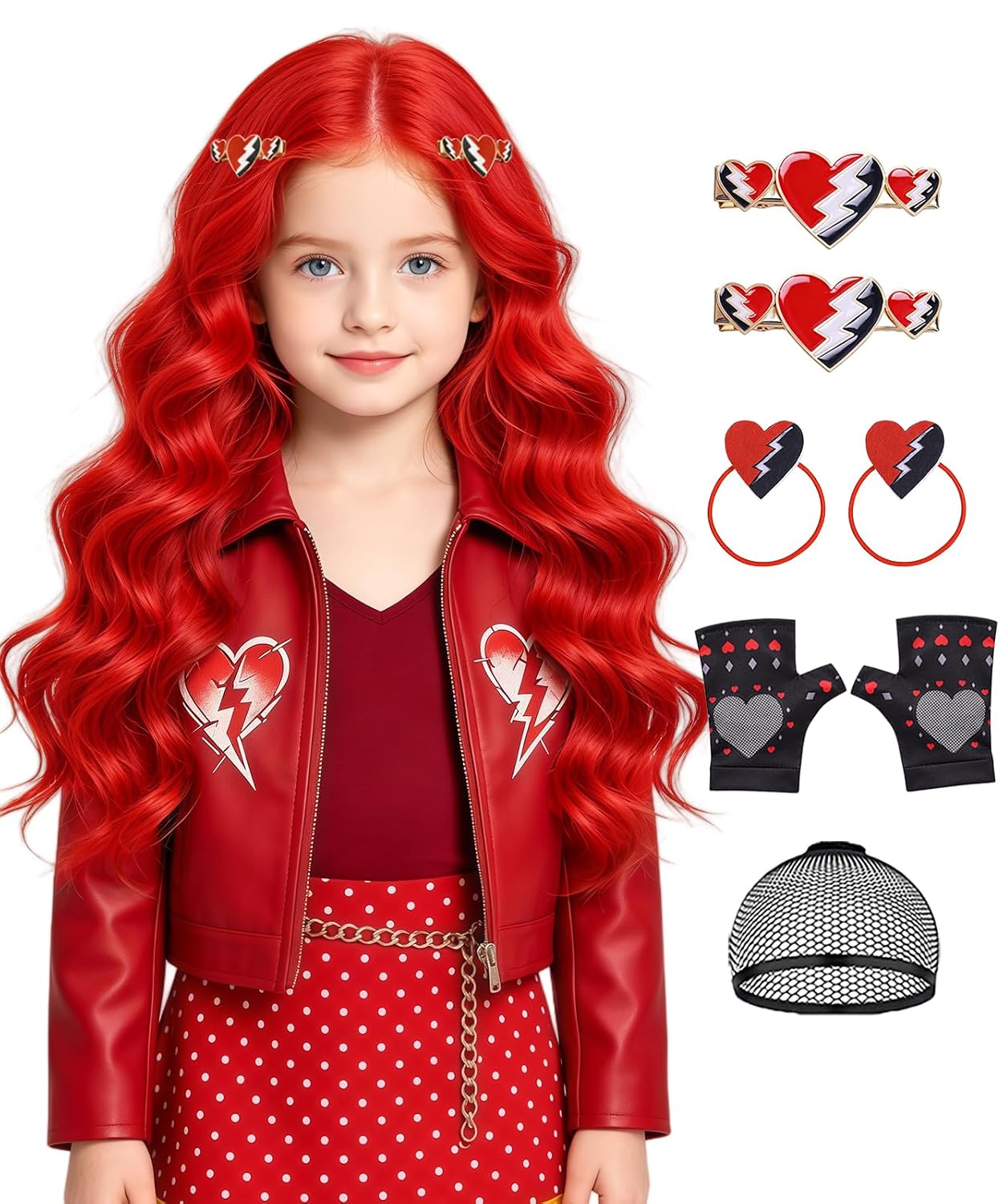 ELIM 5pcs Red Girls Braided Princess Costume Wig for Kids Halloween Z334