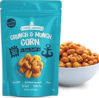 Three Amigos Corn Nuts Sea Salt Flavor, Crunchy Roasted Corn Snack Made from Toasted Corn Kernels, Vegan Gluten & Peanuts Free Non GMO Sugar Free Corn Snacks in Resealable Bag 12 oz