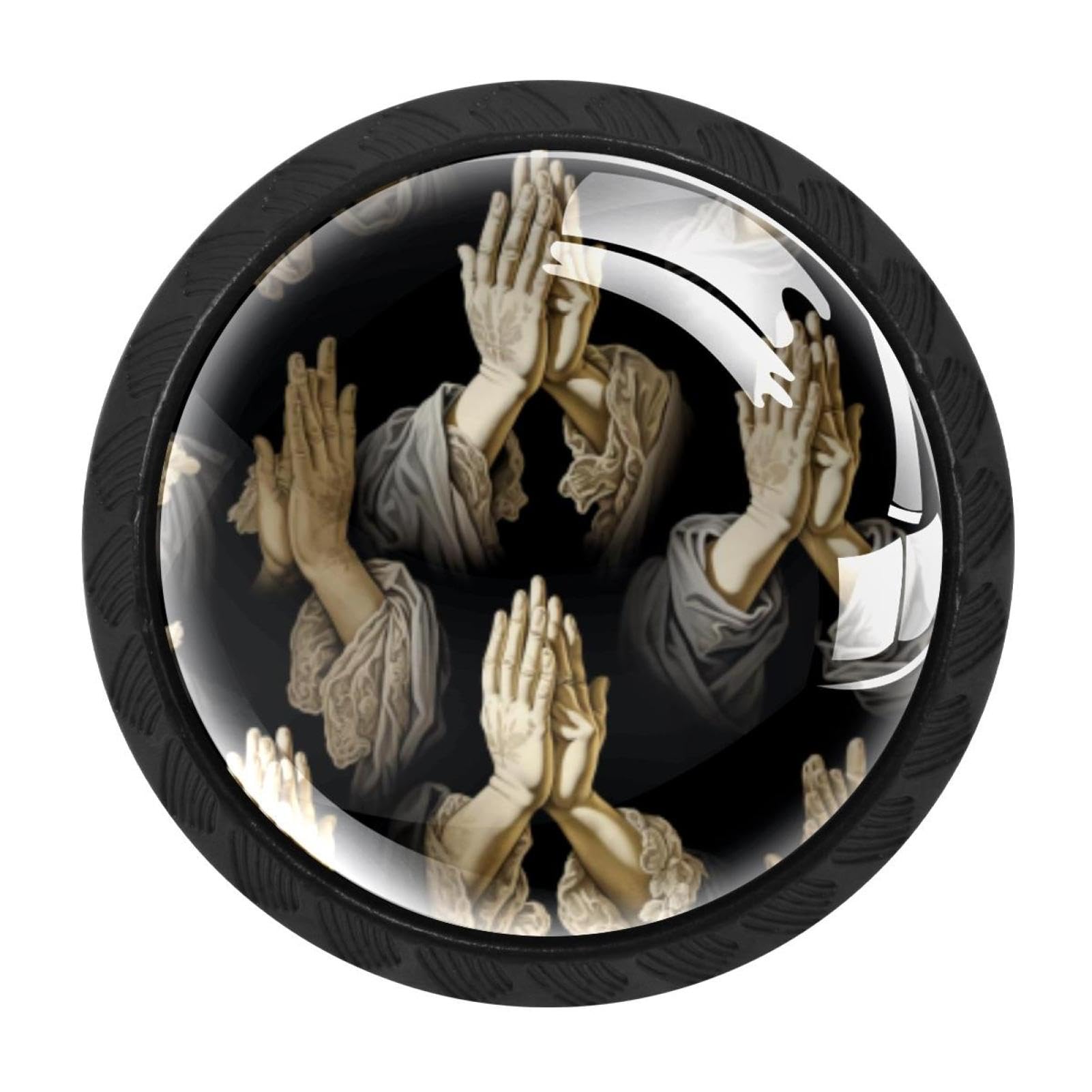 CHENZZZZ 4 Pack Praying Hands Dresser Drawer Cabinet Knobs Black Round Drawer Knob Pull Handle with Screws for Kitchen Wardrobe Cupboard Furniture Decor