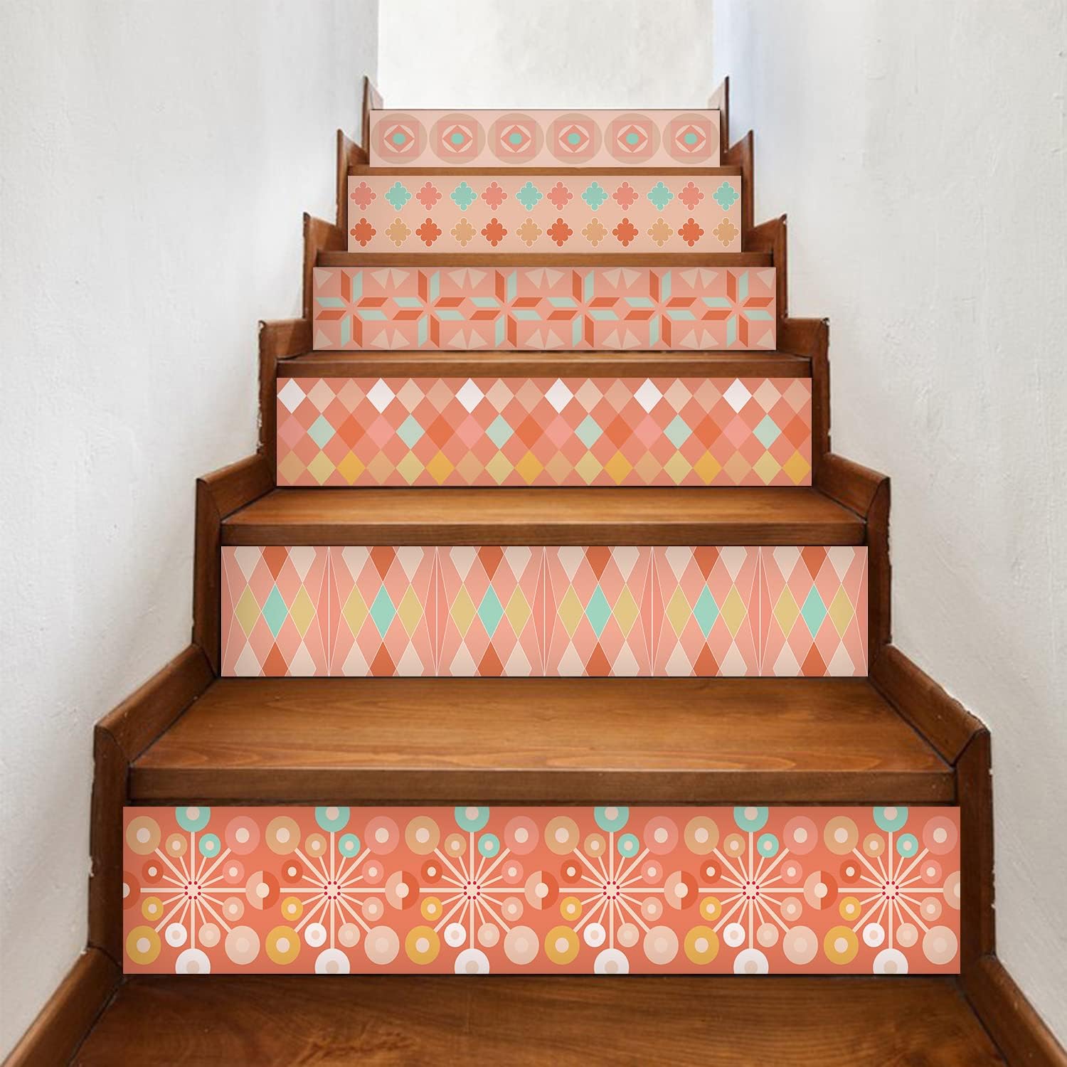 Alwayspon Stair Riser Stickers Peel and Stick, Retro Pink Vinyl Stair Mural Decals Self-Adhesive Removable Contact Paper for Home Decor, 39.37x7.09inchx13Pcs