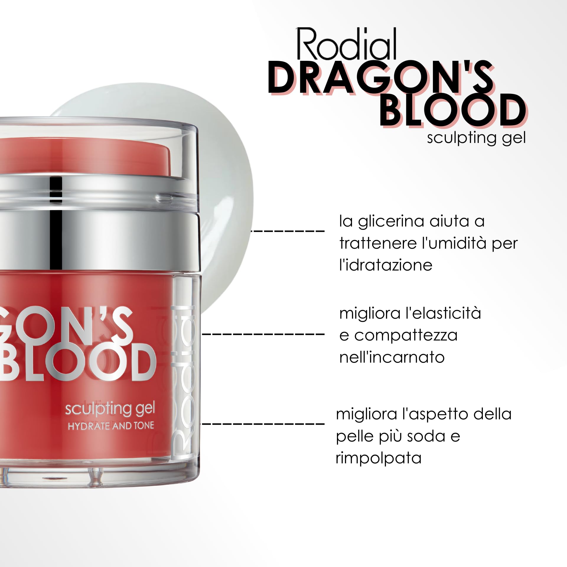 Rodial Dragon's Blood Sculpting Gel 50 ml - Crema Viso Rinfrescante ad Azione Tripla per una Pelle più Tonica, Compatta e Levigata - Formula Rinfrescante Gel/Crema ad Alta Idratazione