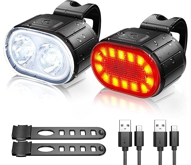 Te-Rich Bike Lights Front and Back, Rechargeable Bike Lights Set Waterproof, Super Bright Bicycle Lights Front & Rear, LED Cycle Lights for Men and Women, USB Bike Lights for Mountain/Road/Kids Bikes