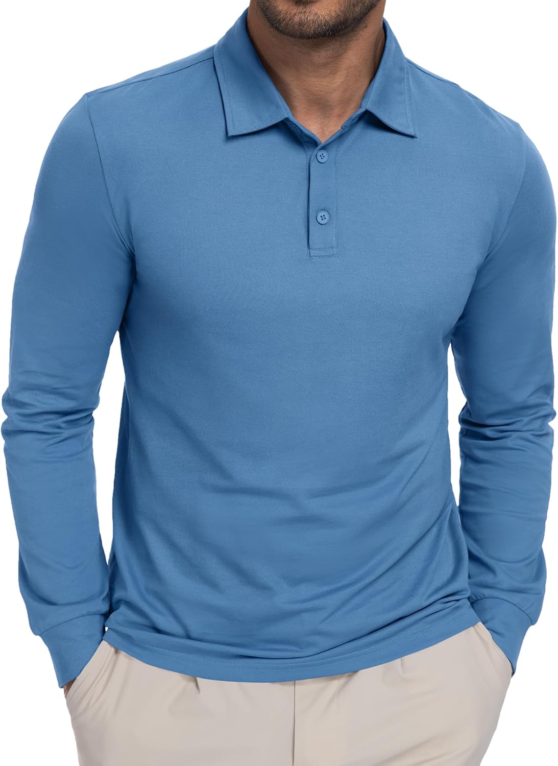 Mens Long Sleeve Polo Shirts Lightweight Quick Dry Golf Shirts Sun Protection Casual Collard Shirt Button Polo Tee - Image 2