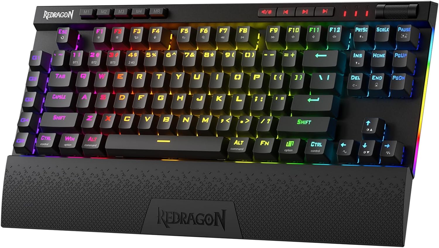 Redragon K587 PRO TKL RGB 3-Mode Wireless Mechanical 87 Keys Gaming Keyboard, 9 Dedicated Macro Keys, Media Control w/Detachable Wrist Rest, Hot-Swap Linear Red Switches