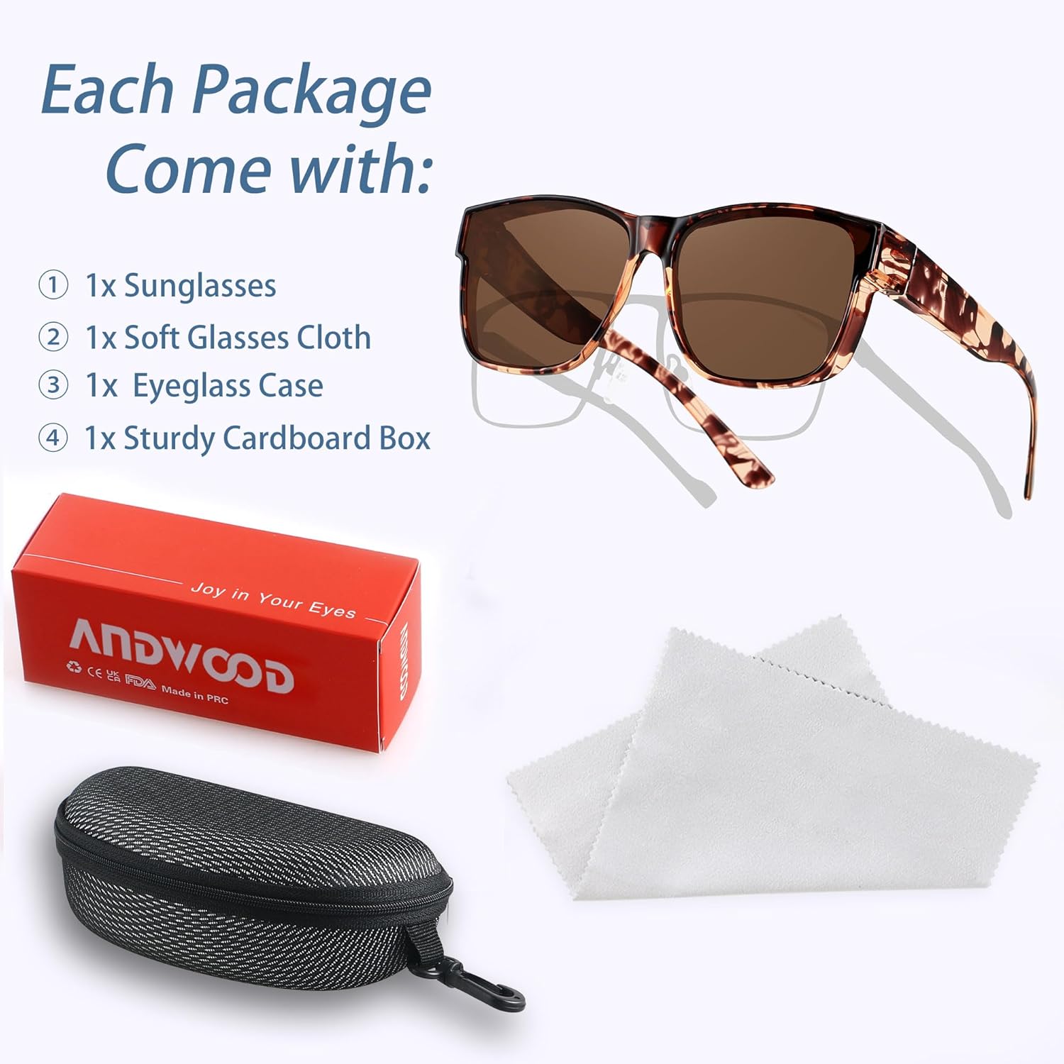 ANDWOOD Fit Over Glasses Polarized Sunglasses for Women Men Oversized Square Shades UV400 Protection - Image 7