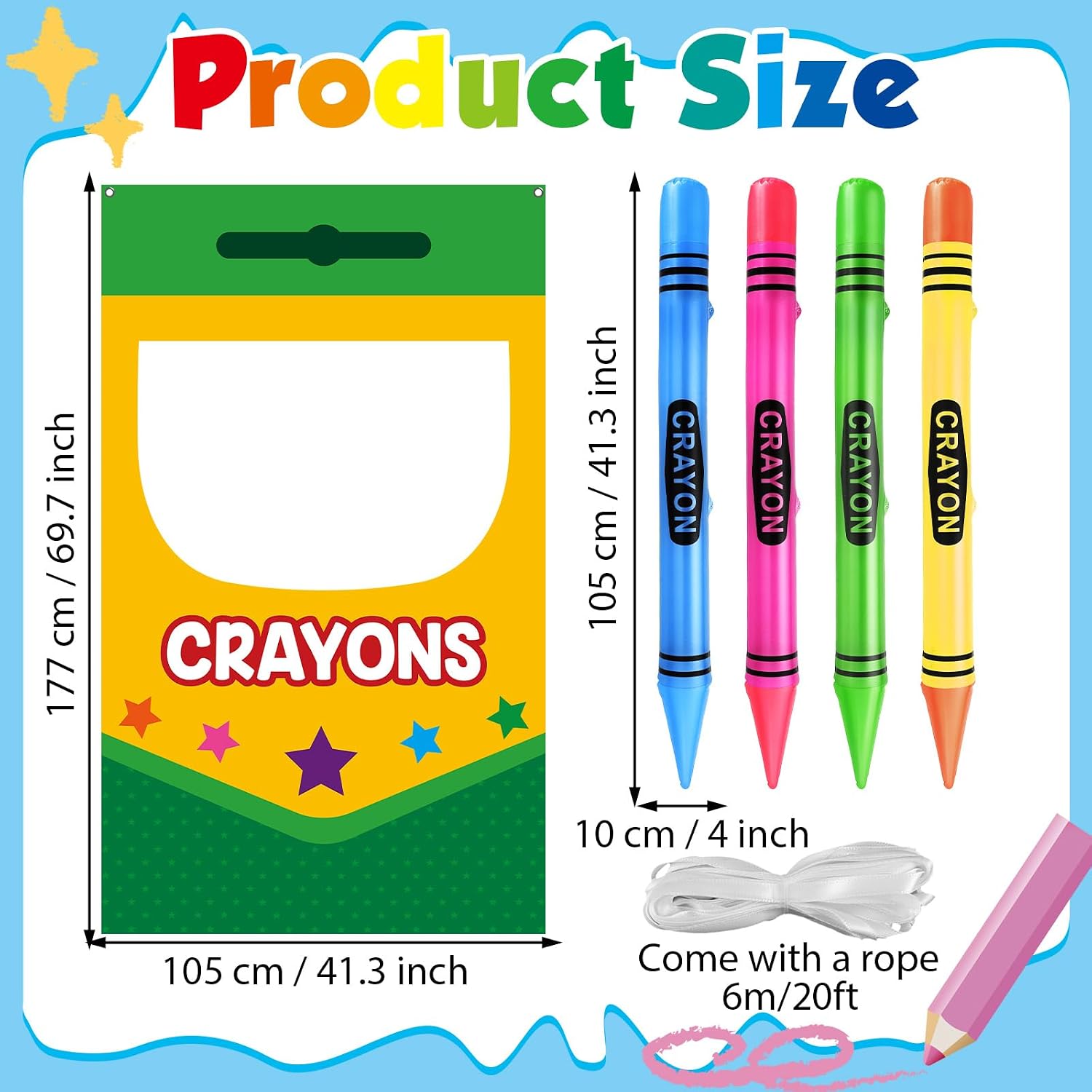 Back to School Decoration Crayon Box Photo Booth Frame Giant Crayons Balloons First Day of School Crayon Box Photo Backdrop Props Background Banner for New Schools Year Classroom Decor Party Supplies image 2