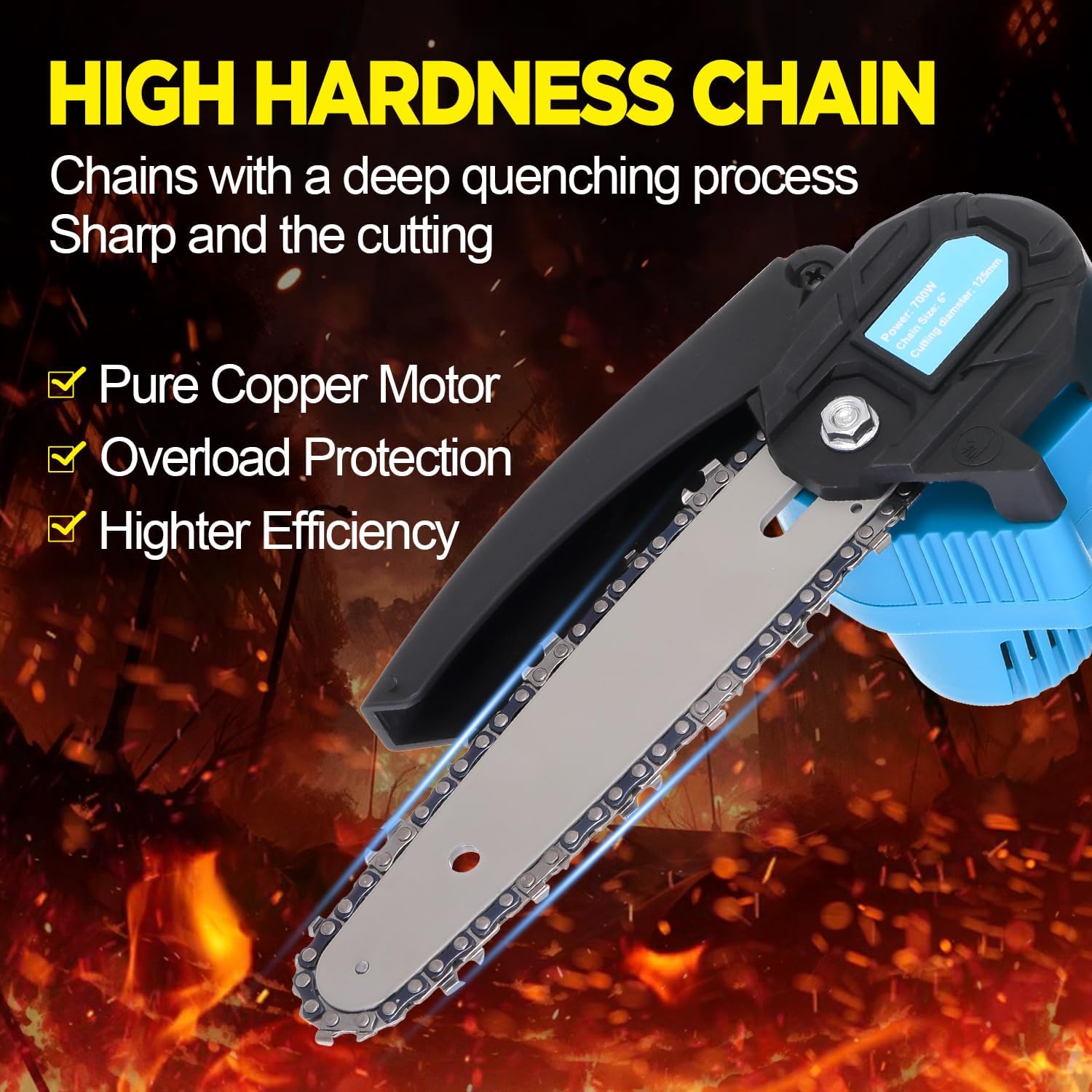 6 Inch Mini Chainsaw Cordless - Powerful 850W Electric Chainsaw with Dual 21V Batteries, LED Light, Safety Features, Ideal for Garden, DIY, and Wood Cutting