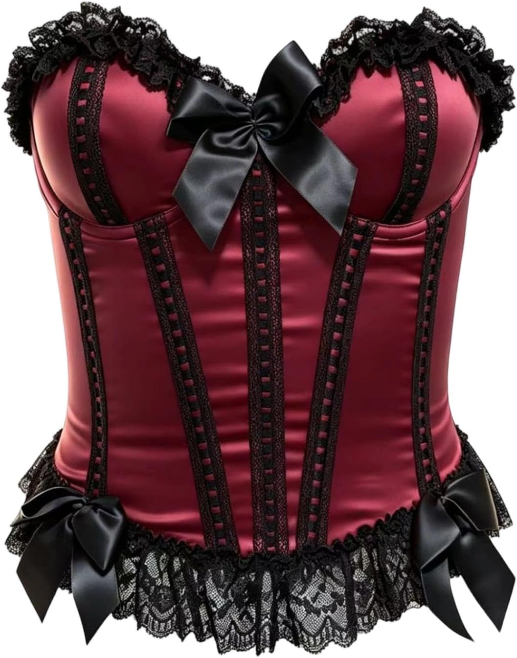 Gothic Corset Tops Women Halloween Bustier, Strapless Sweetheart Overbust With Lace Trim And Bow Detail Party Outfit
