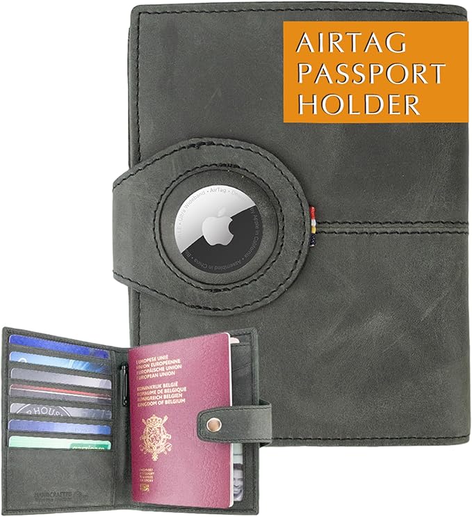 GARZINI Passport Holder with AirTag, Passport Wallet with RFID, Travel Accessori